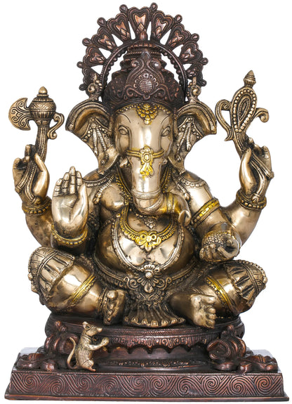 Brassaura® Lord Ganesha with Ornate Crown and Prabhavali | Pure Brass | Height 20 Inches & Weight 22.30 kgs