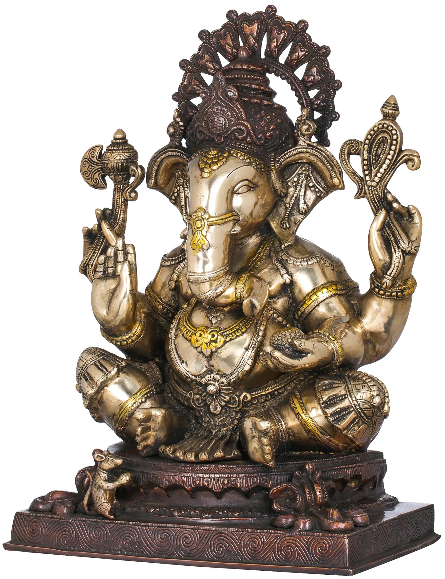 Brassaura® Lord Ganesha with Ornate Crown and Prabhavali | Pure Brass | Height 20 Inches & Weight 22.30 kgs