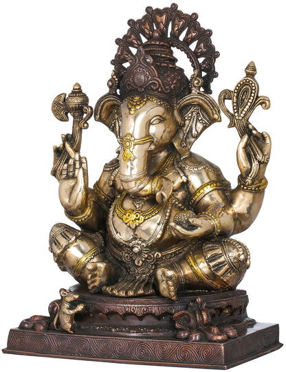 Brassaura® Lord Ganesha with Ornate Crown and Prabhavali | Pure Brass | Height 20 Inches & Weight 22.30 kgs