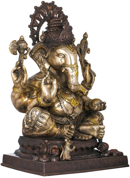 Brassaura® Lord Ganesha with Ornate Crown and Prabhavali | Pure Brass | Height 20 Inches & Weight 22.30 kgs