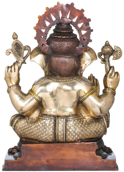 Brassaura® Lord Ganesha with Ornate Crown and Prabhavali | Pure Brass | Height 20 Inches & Weight 22.30 kgs