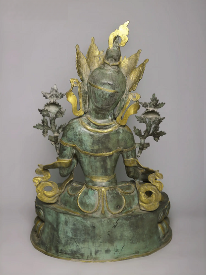 Brassaura® पीतल बैठी तारा देवी प्रतिमा | एंटीक डुअल टोन फिनिश | ऊंचाई 34 इंच और वजन 33.30 किलोग्राम