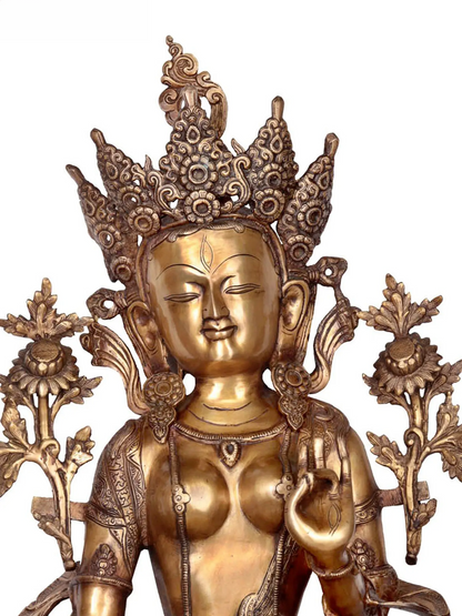 Brassaura® पीतल बैठी तारा देवी प्रतिमा | एंटीक डुअल टोन फिनिश | ऊंचाई 34 इंच और वजन 33.30 किलोग्राम