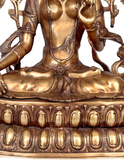 Brassaura® पीतल बैठी तारा देवी प्रतिमा | एंटीक डुअल टोन फिनिश | ऊंचाई 34 इंच और वजन 33.30 किलोग्राम