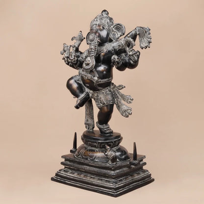 Brassaura® Dancing Ganesha Idol with Black & Silver Antique Finish | Pure Superfine Brass Handcrafted Murti | Brass Statue for Home Temple, Pooja Room | Height 30 Inches | Weight 34.24 Kgs