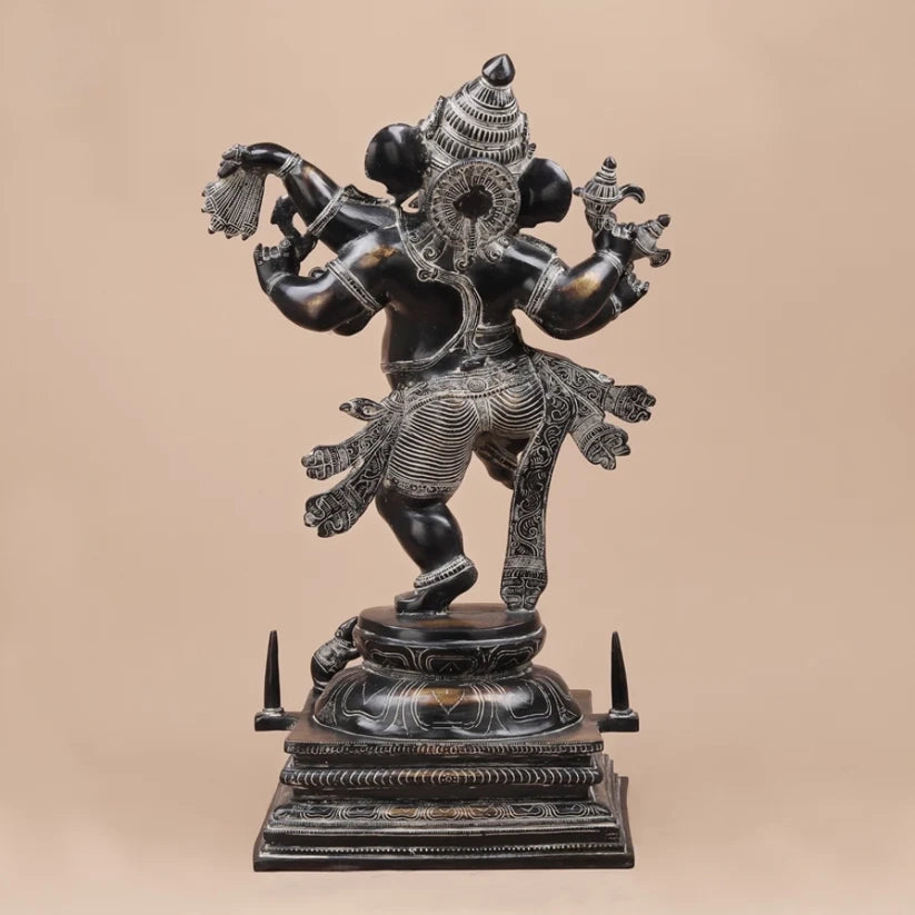 Brassaura® Dancing Ganesha Idol with Black & Silver Antique Finish | Pure Superfine Brass Handcrafted Murti | Brass Statue for Home Temple, Pooja Room | Height 30 Inches | Weight 34.24 Kgs