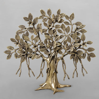 Brassaura® Premium Brass Bonsai Tree Sculpture with Floral Accents | Handcrafted Decorative Tree Showpiece for Home, Office & Luxury Table Décor | Height 13 Inches | Weight 1.94 Kgs