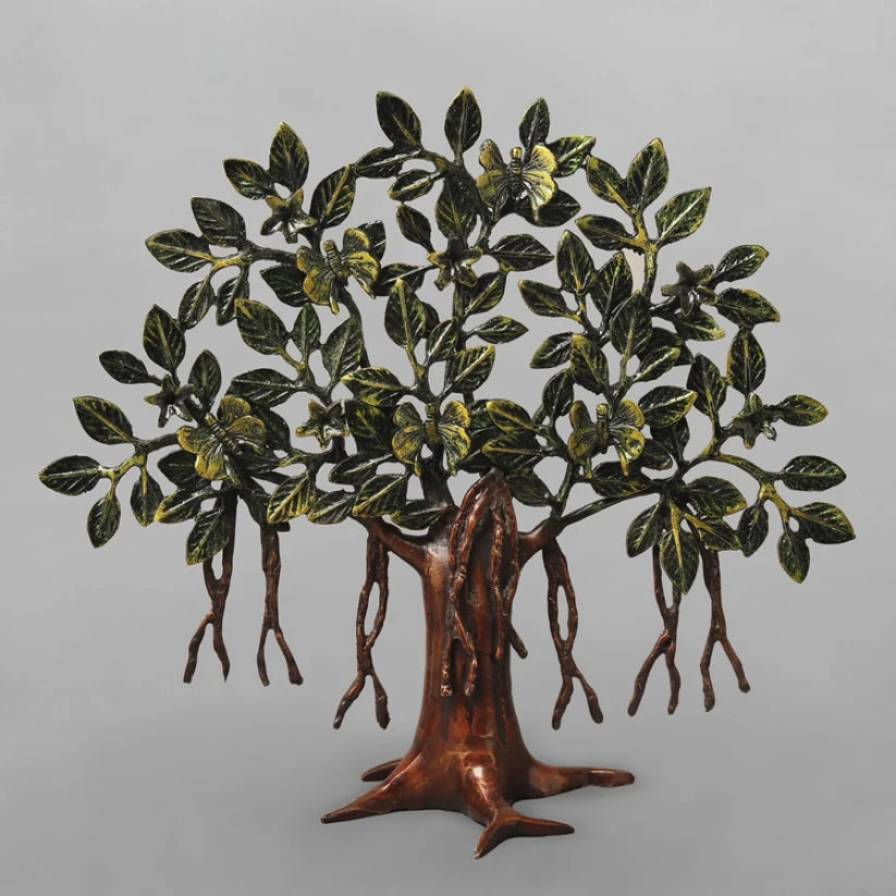 Brassaura® Brass Banyan Tree Sculpture with Green Patina Finish | Handcrafted Decorative Tree Showpiece for Home, Office & Spiritual Décor | Height 13 Inches | Weight 1.94 Kgs