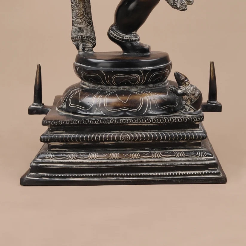 Brassaura® Dancing Ganesha Idol with Black & Silver Antique Finish | Pure Superfine Brass Handcrafted Murti | Brass Statue for Home Temple, Pooja Room | Height 30 Inches | Weight 34.24 Kgs