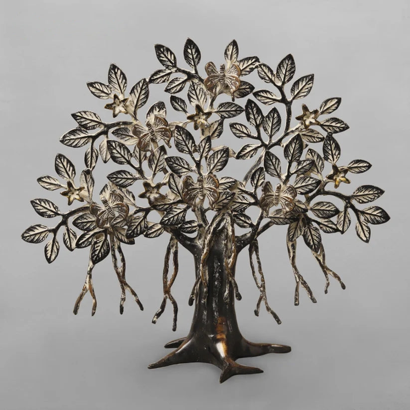 Brassaura® Premium Brass Bonsai Tree Sculpture with Floral Accents | Handcrafted Decorative Tree Showpiece for Home, Office & Luxury Table Décor | Height 13 Inches | Weight 1.92 Kgs