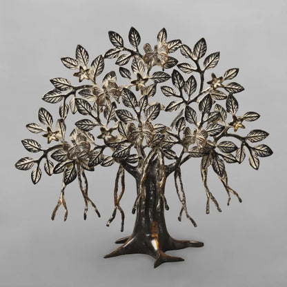 Brassaura® Premium Brass Bonsai Tree Sculpture with Floral Accents | Handcrafted Decorative Tree Showpiece for Home, Office & Luxury Table Décor | Height 13 Inches | Weight 1.92 Kgs