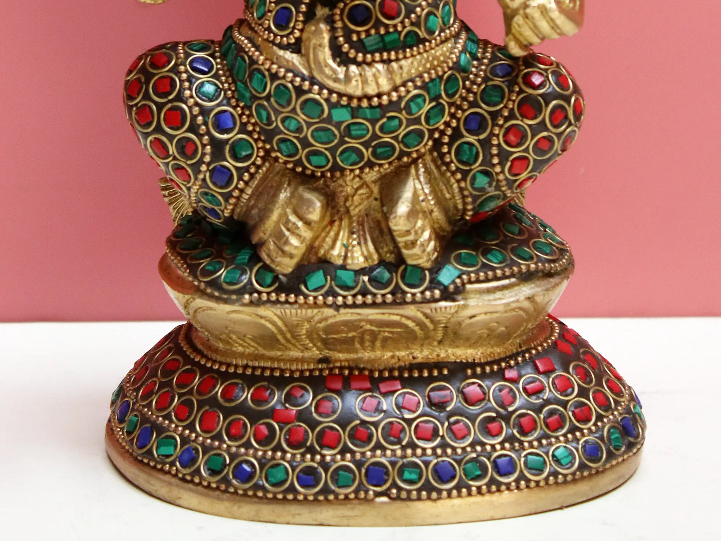 Brassaura™ Brass Ganesha Statue with Inlay Work | Height 8 Inches & Weight 1.74 kgs