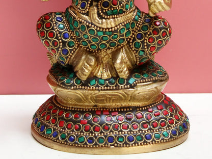 Brassaura™ Brass Ganesha Statue with Inlay Work | Height 8 Inches & Weight 1.74 kgs