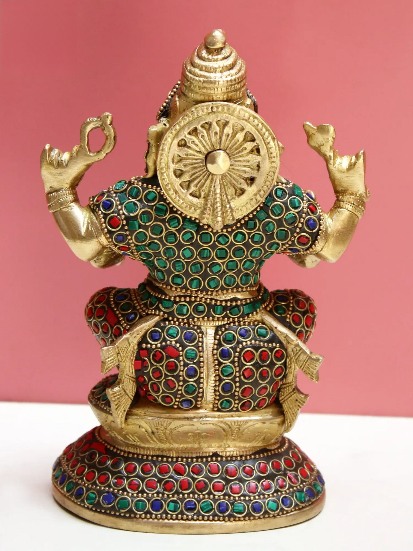 Brassaura™ Brass Ganesha Statue with Inlay Work | Height 8 Inches & Weight 1.74 kgs