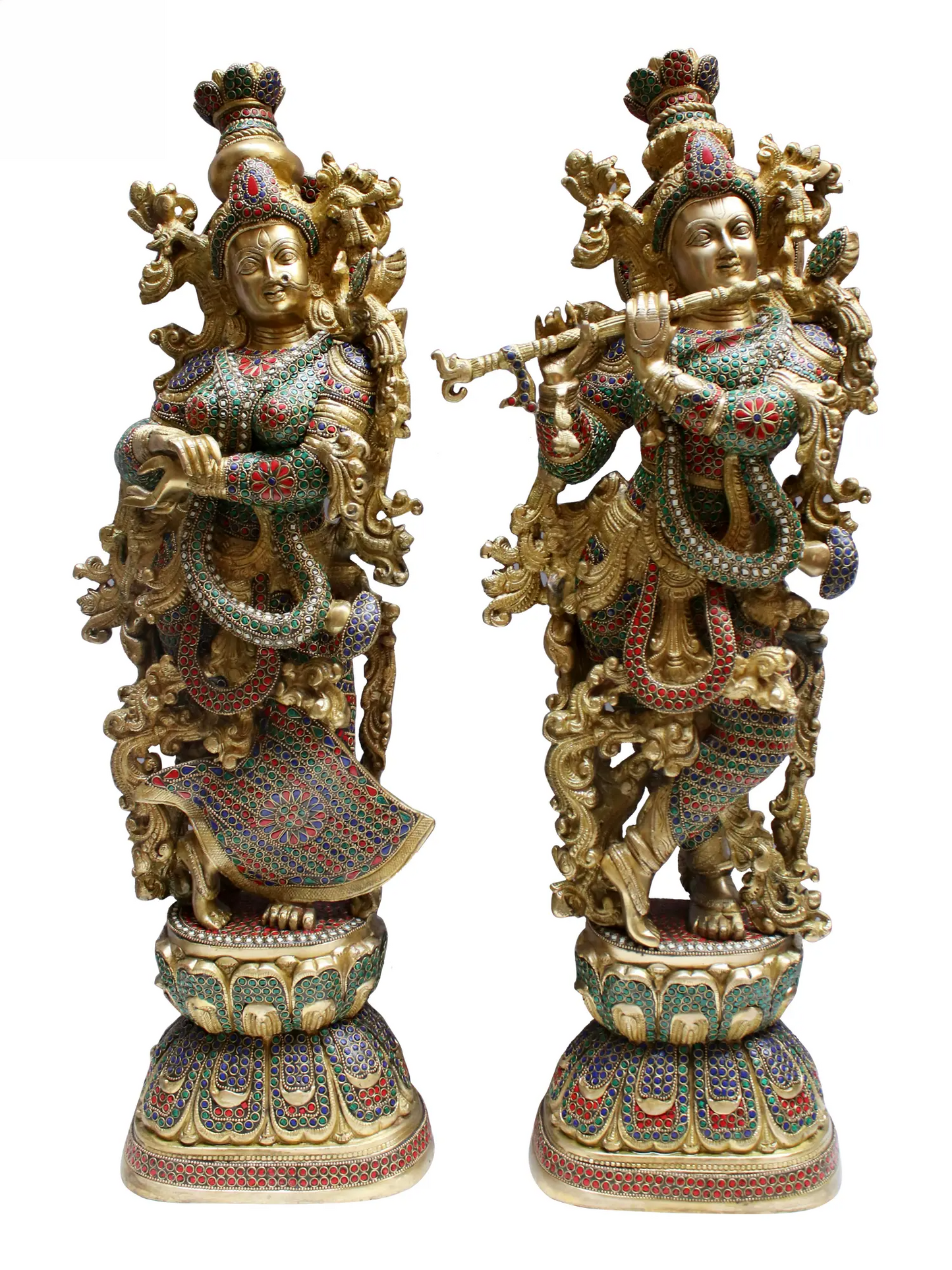 Brassaura® Brass Radha Krishna Statue with Inlay Work | Height 28.94 Inches & Weight 33.40 kg