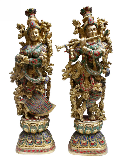 Brassaura® Brass Radha Krishna Statue with Inlay Work | Height 28.94 Inches & Weight 33.40 kg