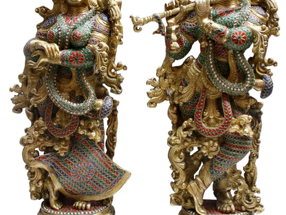 Brassaura® Brass Radha Krishna Statue with Inlay Work | Height 28.94 Inches & Weight 33.40 kg