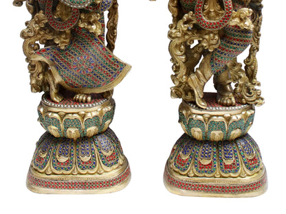 Brassaura® Brass Radha Krishna Statue with Inlay Work | Height 28.94 Inches & Weight 33.40 kg