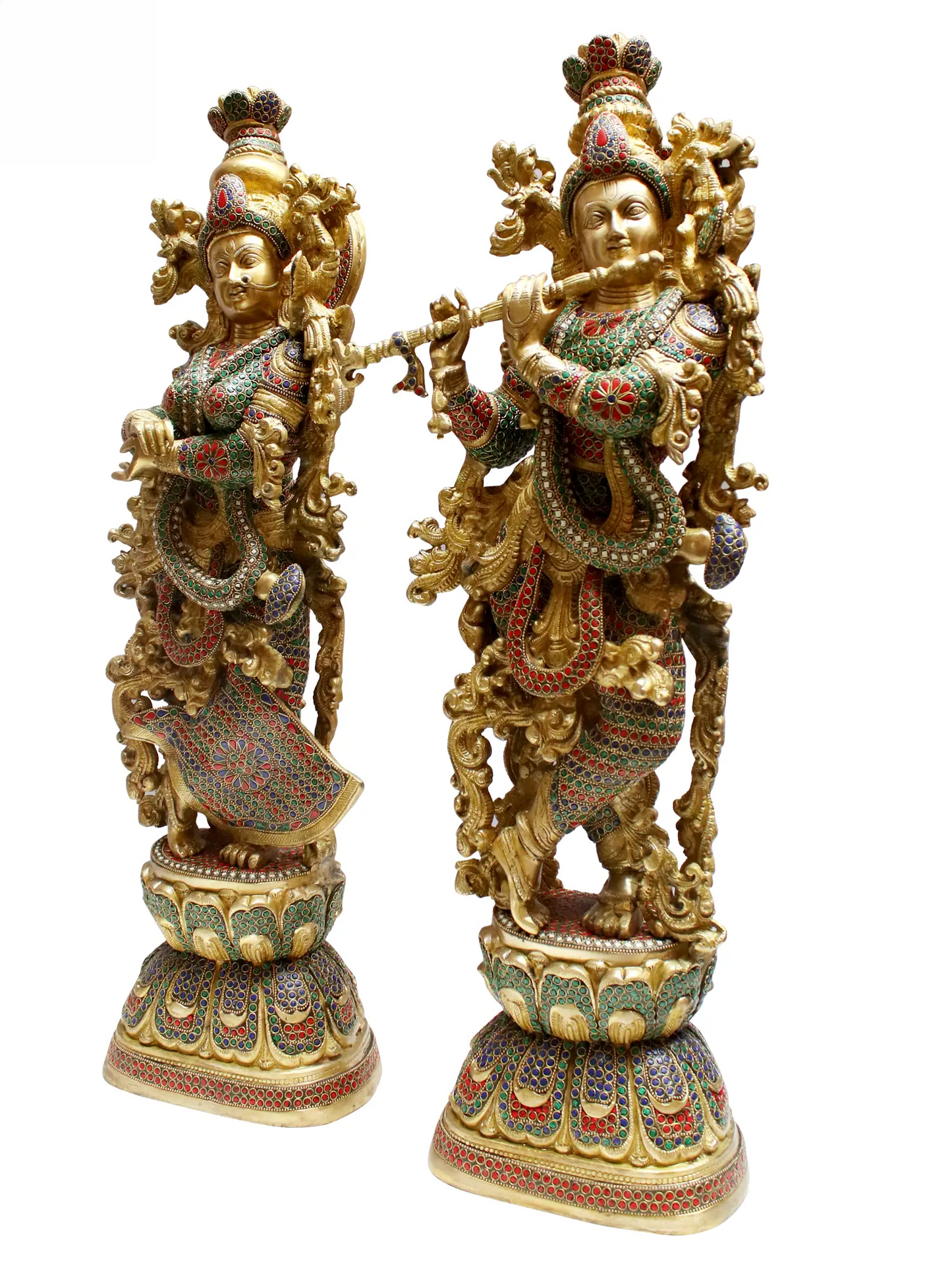 Brassaura® Brass Radha Krishna Statue with Inlay Work | Height 28.94 Inches & Weight 33.40 kg