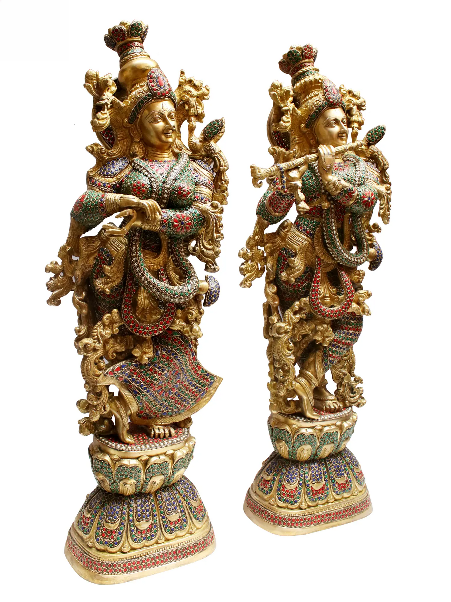 Brassaura® Brass Radha Krishna Statue with Inlay Work | Height 28.94 Inches & Weight 33.40 kg