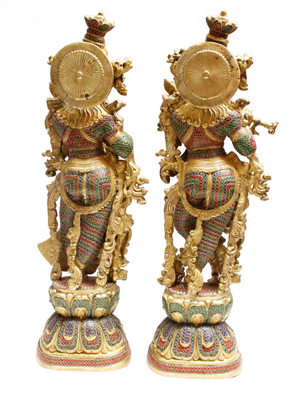 Brassaura® Brass Radha Krishna Statue with Inlay Work | Height 28.94 Inches & Weight 33.40 kg