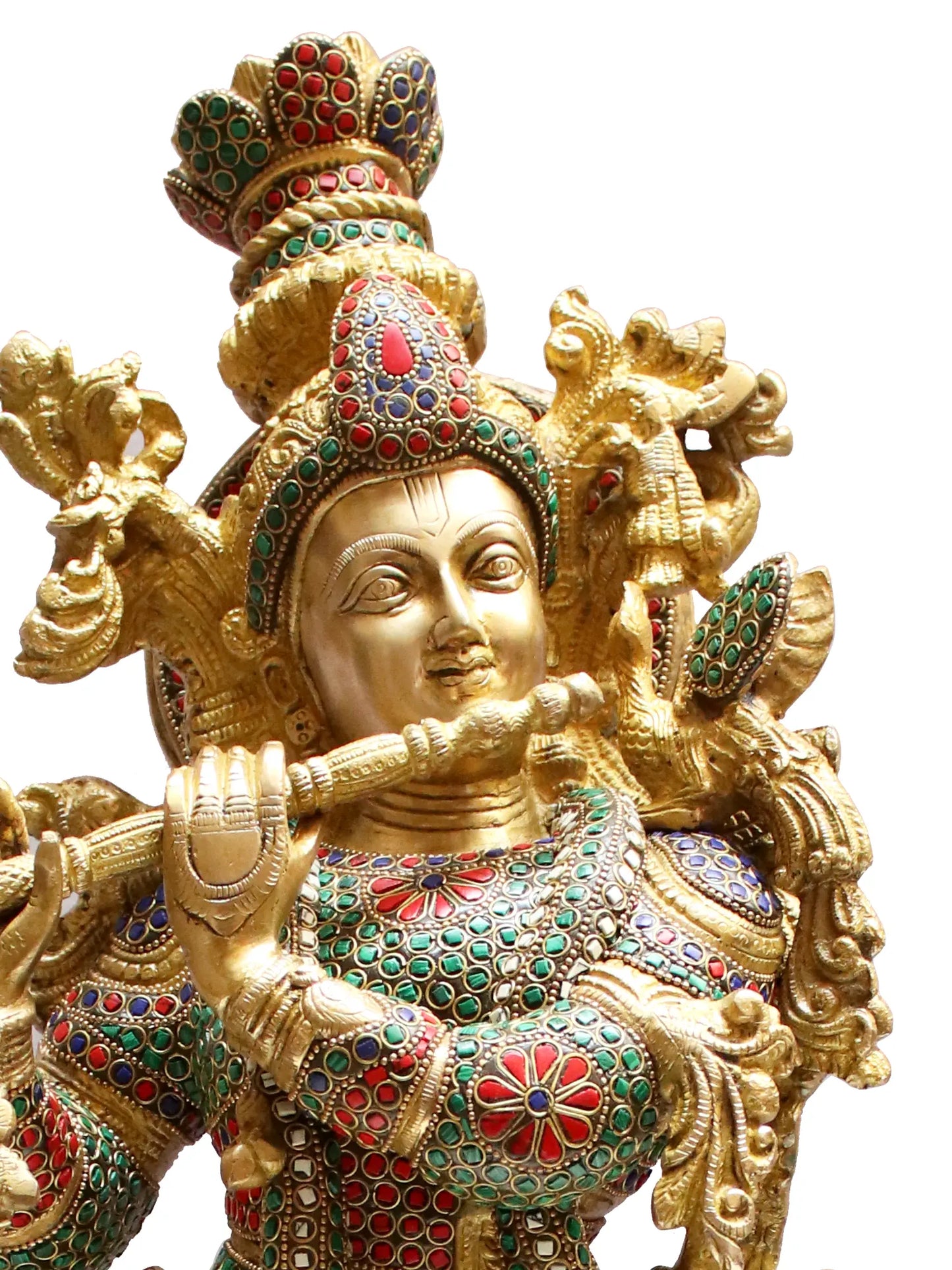 Brassaura® Brass Krishna Statue with Inlay Work | Height 28.94 Inches & Weight 16.80 kg