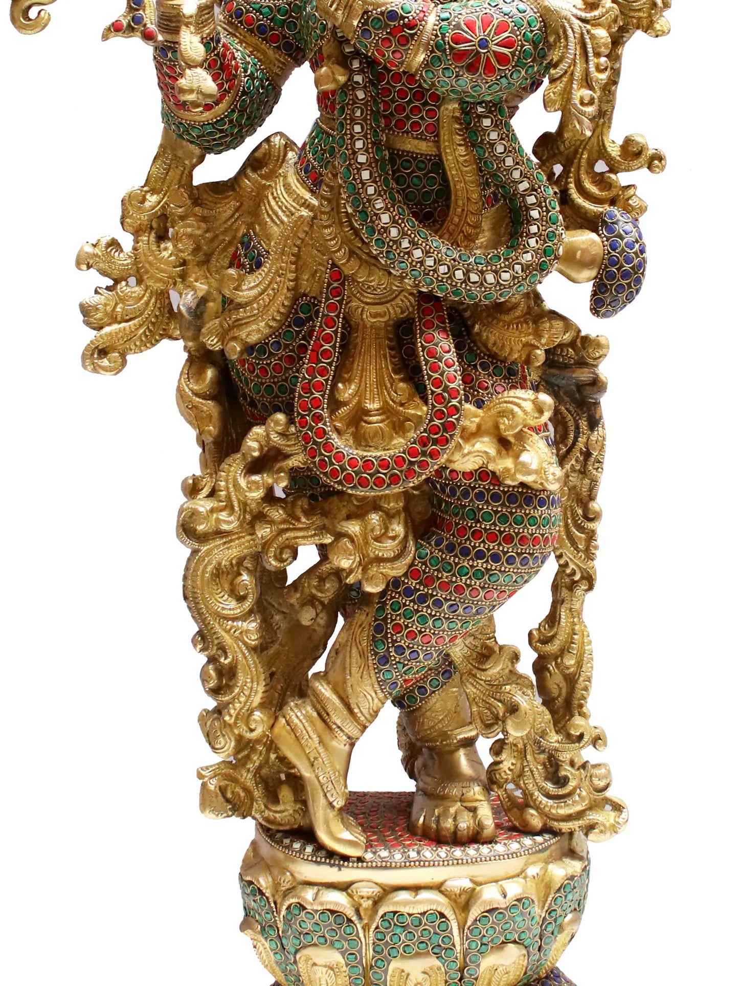 Brassaura® Brass Krishna Statue with Inlay Work | Height 28.94 Inches & Weight 16.80 kg