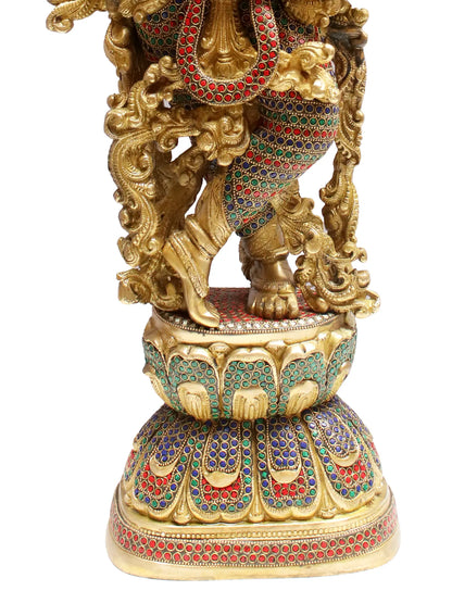 Brassaura® Brass Krishna Statue with Inlay Work | Height 28.94 Inches & Weight 16.80 kg