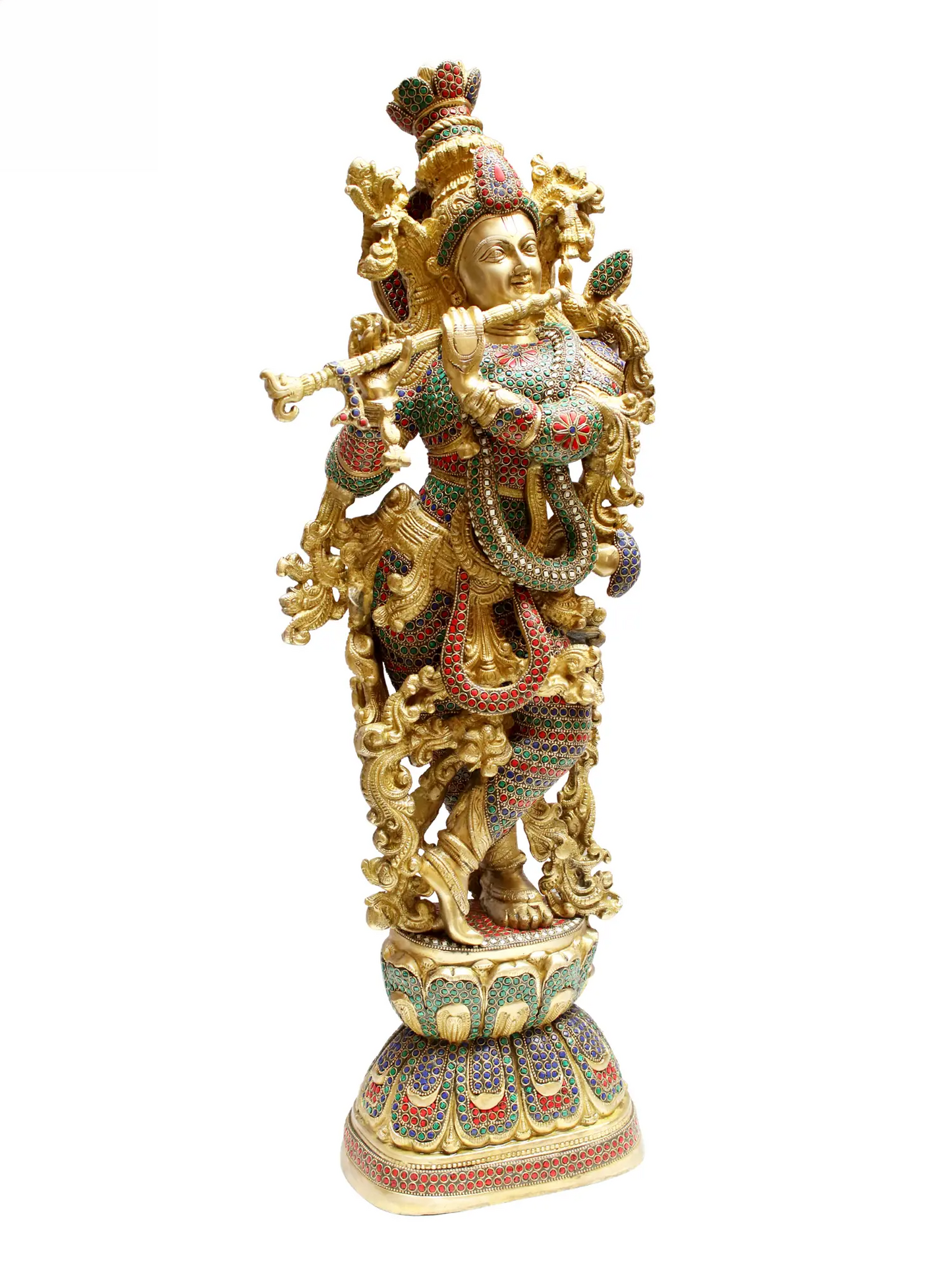 Brassaura® Brass Krishna Statue with Inlay Work | Height 28.94 Inches & Weight 16.80 kg