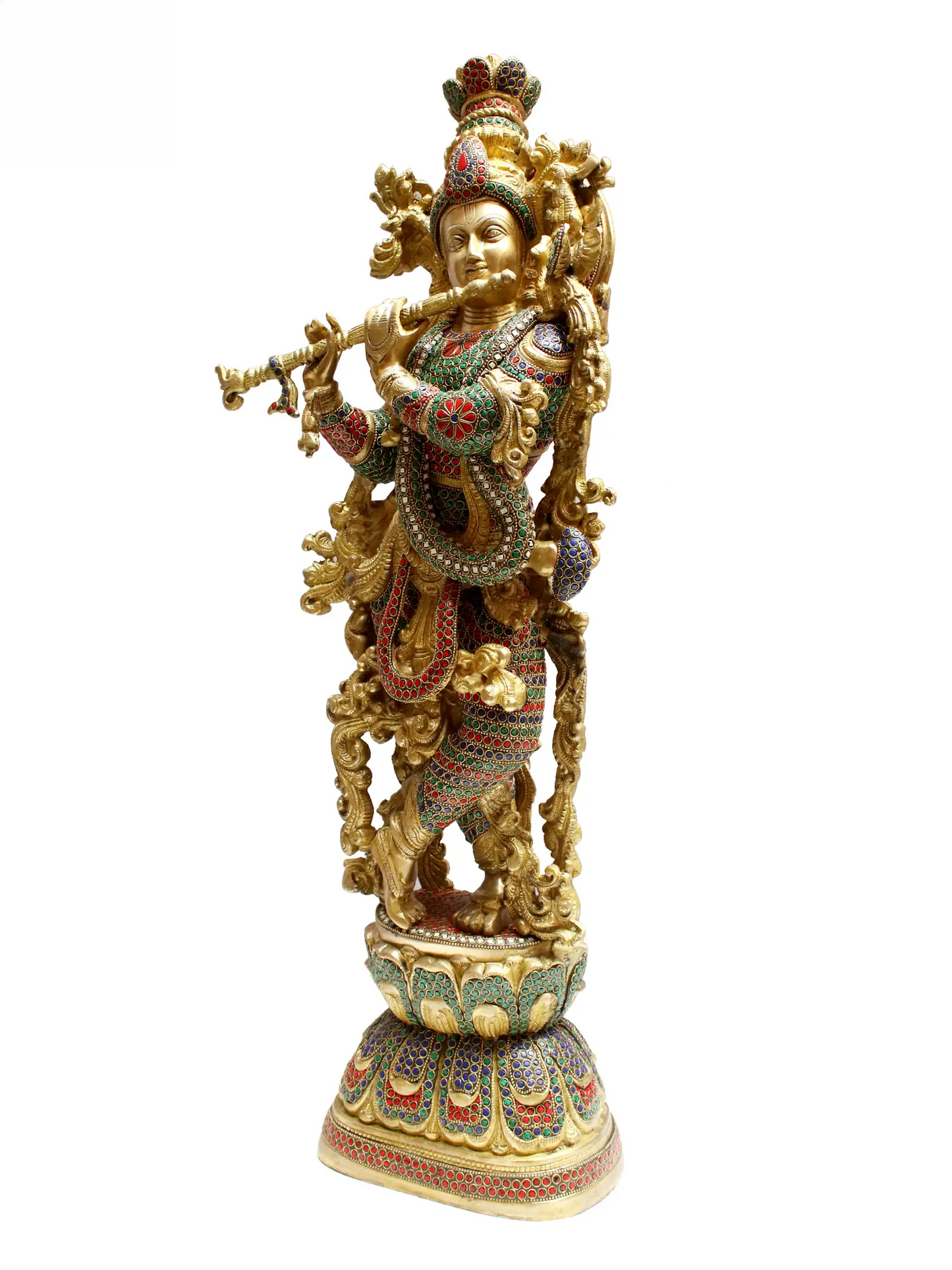 Brassaura® Brass Krishna Statue with Inlay Work | Height 28.94 Inches & Weight 16.80 kg