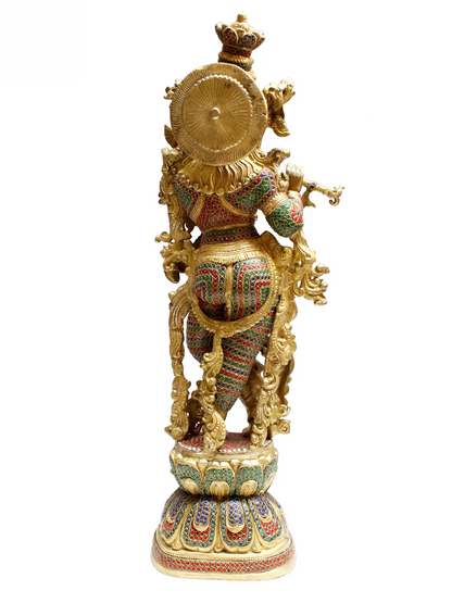 Brassaura® Brass Krishna Statue with Inlay Work | Height 28.94 Inches & Weight 16.80 kg