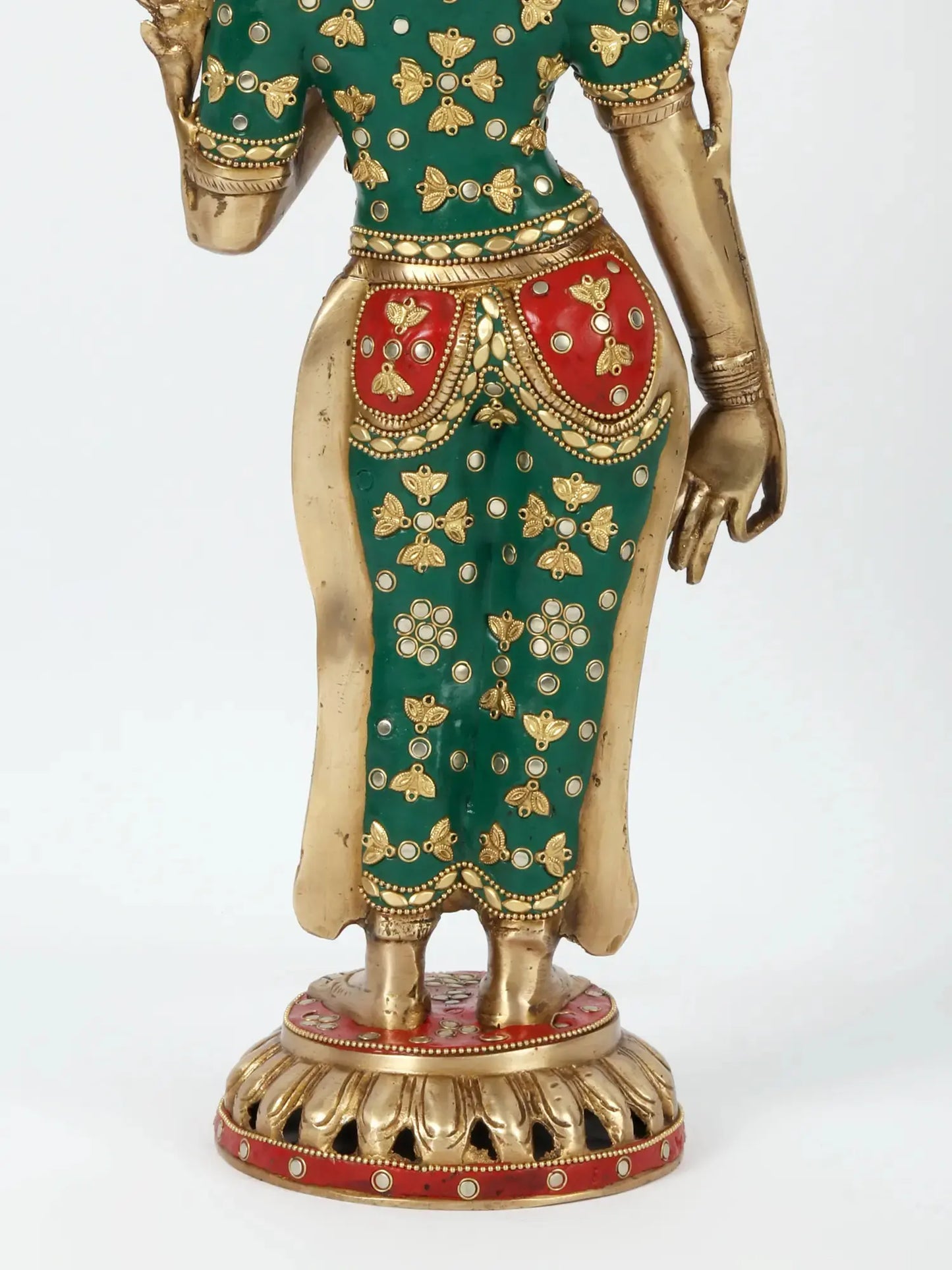 ब्रासौरा® स्टोन वर्क के साथ खड़ी देवी तारा | इनले वर्क के साथ पीतल | ऊंचाई 20 इंच और वजन 4.32 किग्रा