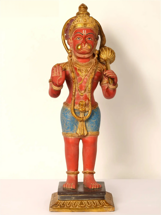 Brassaura® भगवान हनुमान आशीर्वाद मुद्रा में खड़े | हस्तनिर्मित पीतल की मूर्ति | ऊँचाई 23 इंच और वज़न 12.85 किलोग्राम