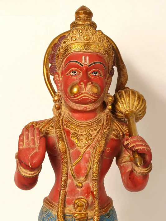 Brassaura® भगवान हनुमान आशीर्वाद मुद्रा में खड़े | हस्तनिर्मित पीतल की मूर्ति | ऊँचाई 23 इंच और वज़न 12.85 किलोग्राम