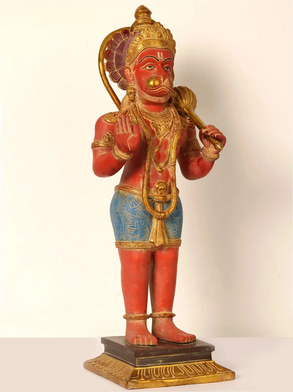Brassaura® भगवान हनुमान आशीर्वाद मुद्रा में खड़े | हस्तनिर्मित पीतल की मूर्ति | ऊँचाई 23 इंच और वज़न 12.85 किलोग्राम