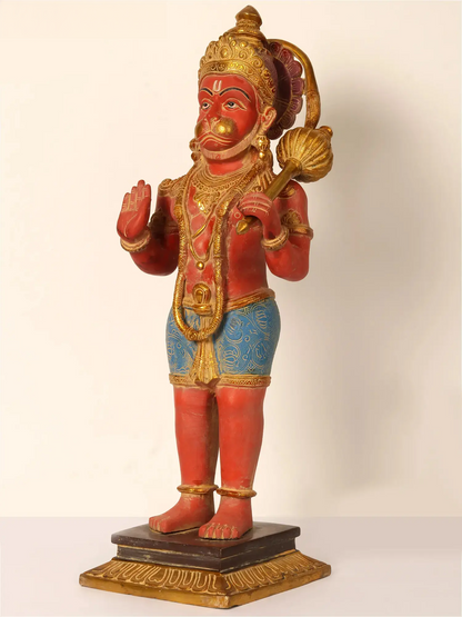 Brassaura® भगवान हनुमान आशीर्वाद मुद्रा में खड़े | हस्तनिर्मित पीतल की मूर्ति | ऊँचाई 23 इंच और वज़न 12.85 किलोग्राम