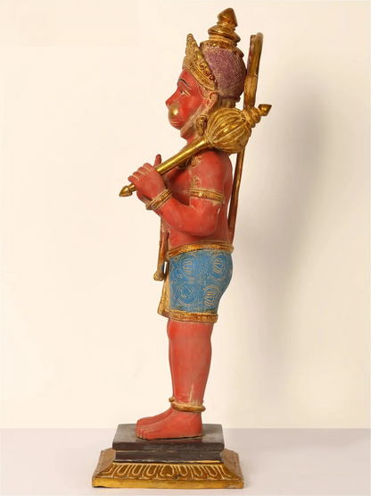 Brassaura® भगवान हनुमान आशीर्वाद मुद्रा में खड़े | हस्तनिर्मित पीतल की मूर्ति | ऊँचाई 23 इंच और वज़न 12.85 किलोग्राम