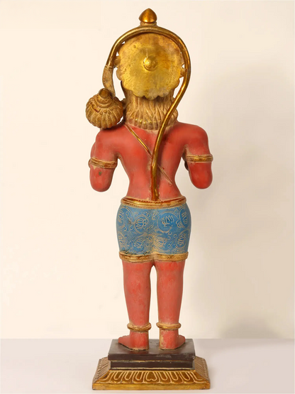 Brassaura® भगवान हनुमान आशीर्वाद मुद्रा में खड़े | हस्तनिर्मित पीतल की मूर्ति | ऊँचाई 23 इंच और वज़न 12.85 किलोग्राम