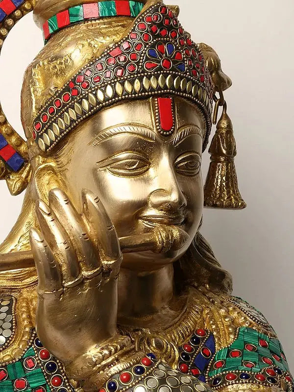 Brassaura® Brass Krishna Ji Statue | Height 36 Inches & Weight 24.40 kg