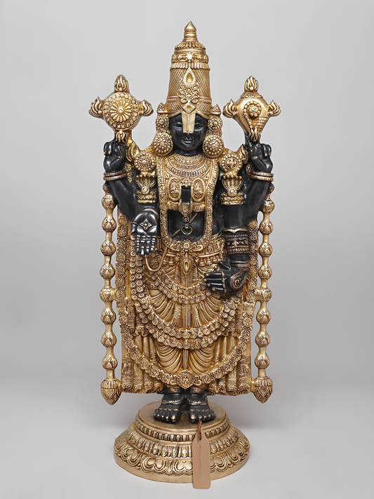 Estátua Brassaura® Lord Balaji em Latão (Acabamento Preto e Dourado) | Altura 48 polegadas e Peso 78,20 kg