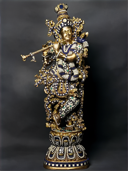 Brassaura® Brass Krishna Nandi Statue | Height 30 Inches & Weight 17.20 kg