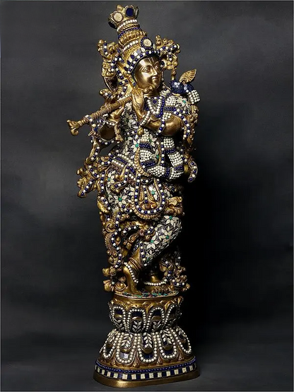 Brassaura® Brass Krishna Nandi Statue | Height 30 Inches & Weight 17.20 kg