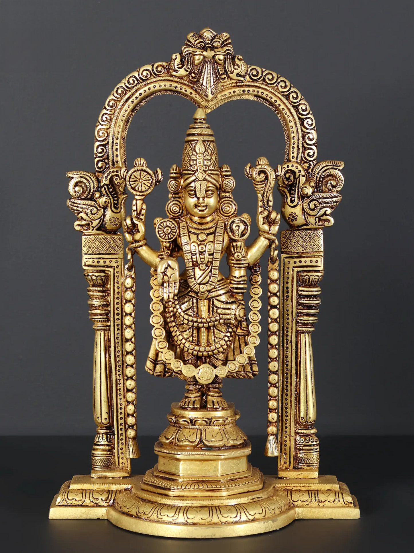 Brassaura® Lord Balaji Brass Statue with Arch | Height 14 Inches & Weight 4.80 kgs