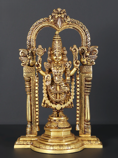 Brassaura® Lord Balaji Brass Statue with Arch | Height 14 Inches & Weight 4.80 kgs