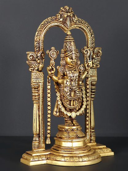 Brassaura® Lord Balaji Brass Statue with Arch | Height 14 Inches & Weight 4.80 kgs