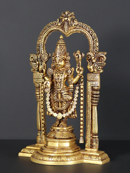 Brassaura® Lord Balaji Brass Statue with Arch | Height 14 Inches & Weight 4.80 kgs