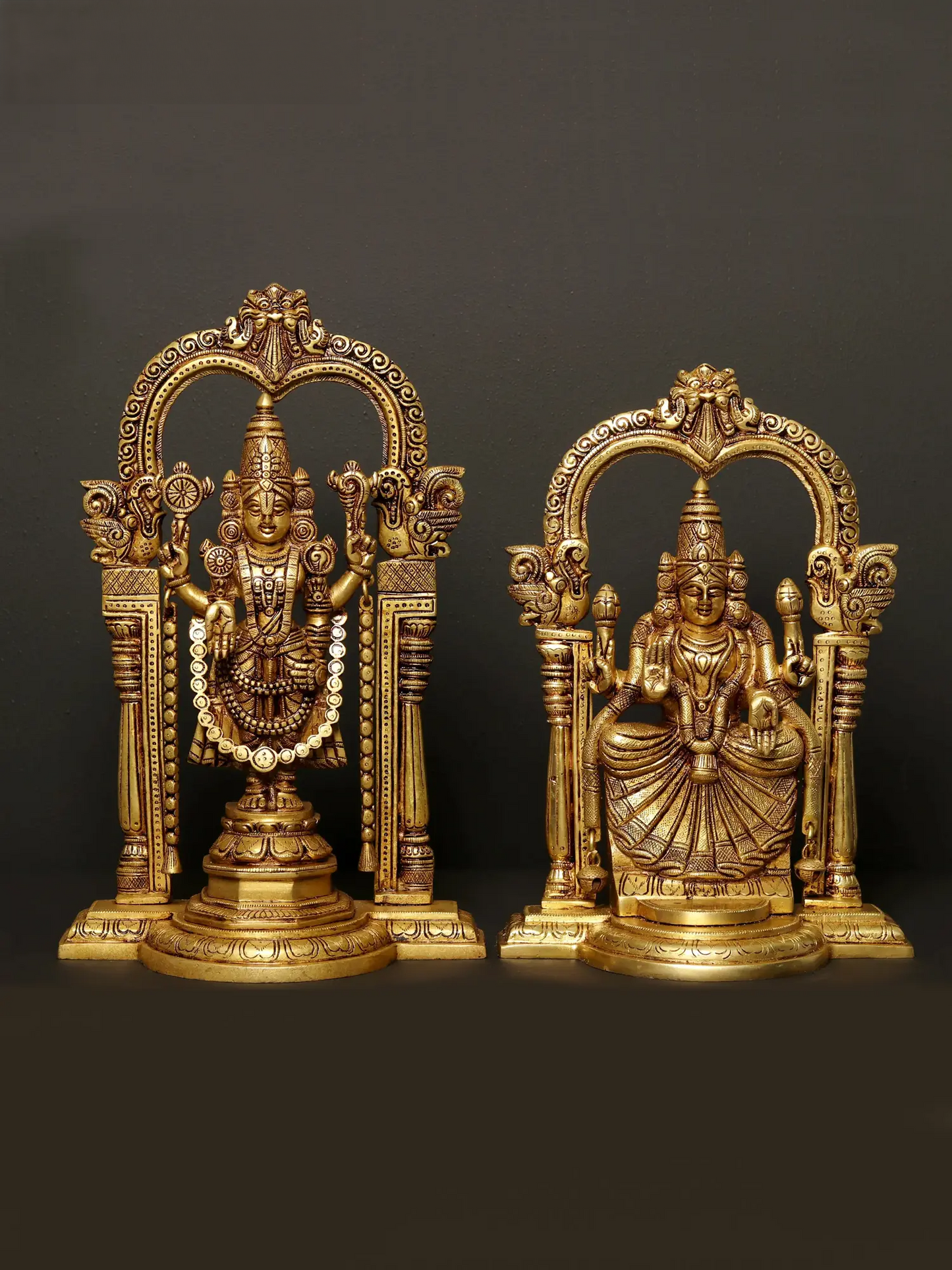 ब्रसौरा® भगवान बालाजी और पद्मावती पीतल की मूर्ति सेट | ऊँचाई 14 इंच और वज़न 9.47 किलोग्राम