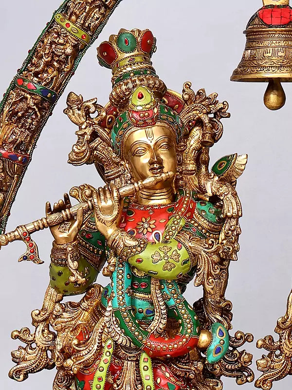 Brassaura® Radha Krishna Standing Idol with Multi-Color Inlay Finish | Pure Superfine Brass Handcrafted Murti | Brass Statue for Home Temple, Pooja Room | Height 45.5 Inches | Weight 76.5 Kgs