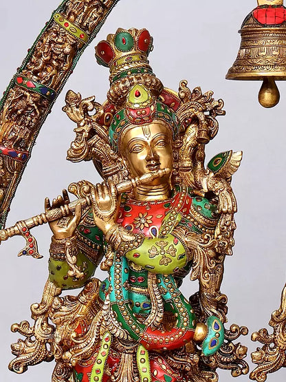 Brassaura® Radha Krishna Standing Idol with Multi-Color Inlay Finish | Pure Superfine Brass Handcrafted Murti | Brass Statue for Home Temple, Pooja Room | Height 45.5 Inches | Weight 76.5 Kgs