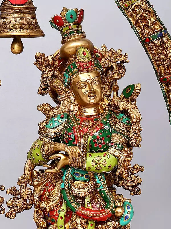 Brassaura® Radha Krishna Standing Idol with Multi-Color Inlay Finish | Pure Superfine Brass Handcrafted Murti | Brass Statue for Home Temple, Pooja Room | Height 45.5 Inches | Weight 76.5 Kgs